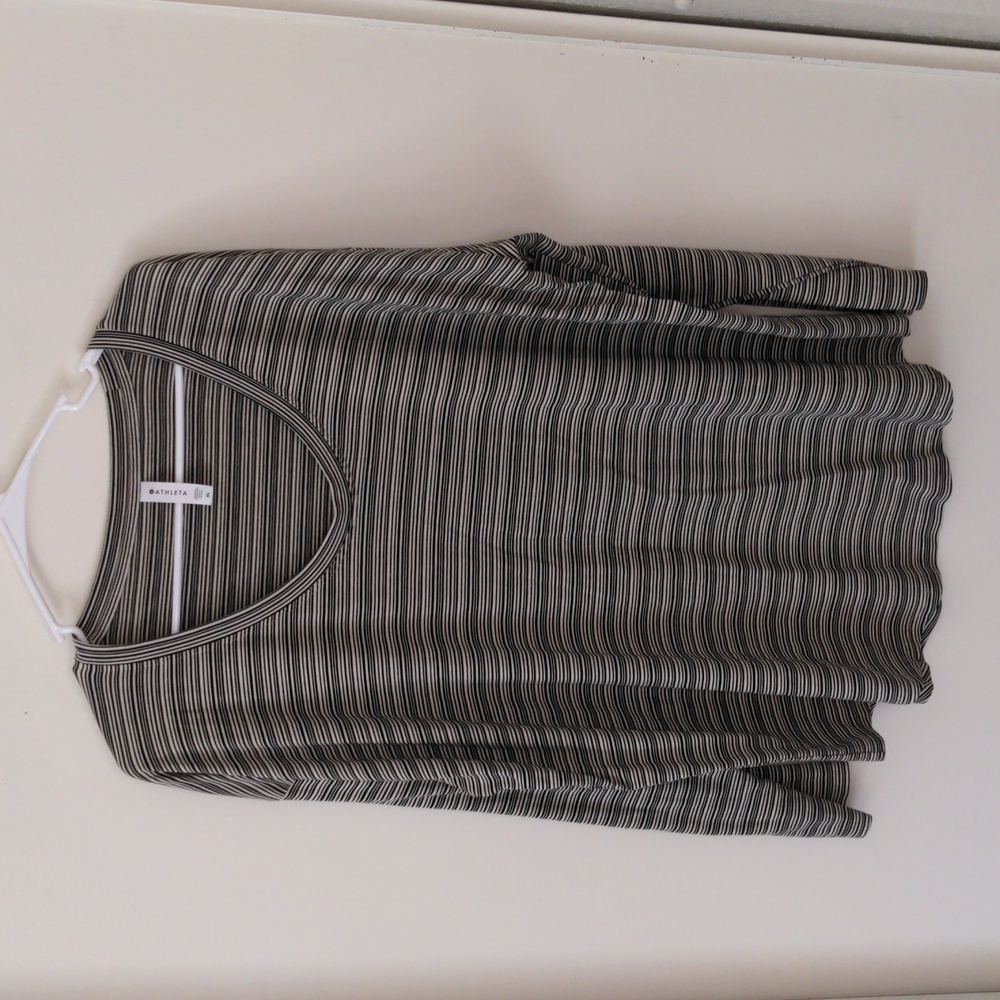 Athleta Cloudlight Stratus Long Sleeve Top Women's Black Cream Striped Size XL